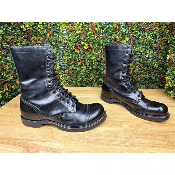 Double H 975 Black Leather Cap Toe Combat Jump Boots MADE IN USA MENS 12E 12 - Picture 4 of 7